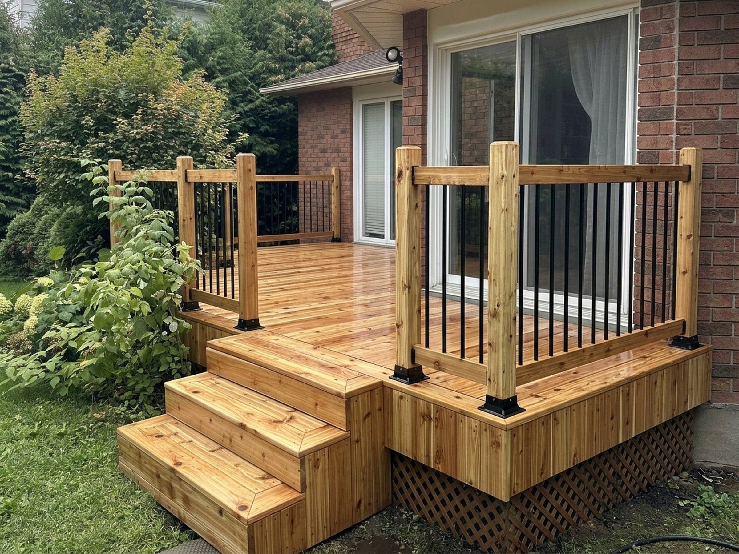 After: Cedar deck and stairs rebuilt on the existing frame