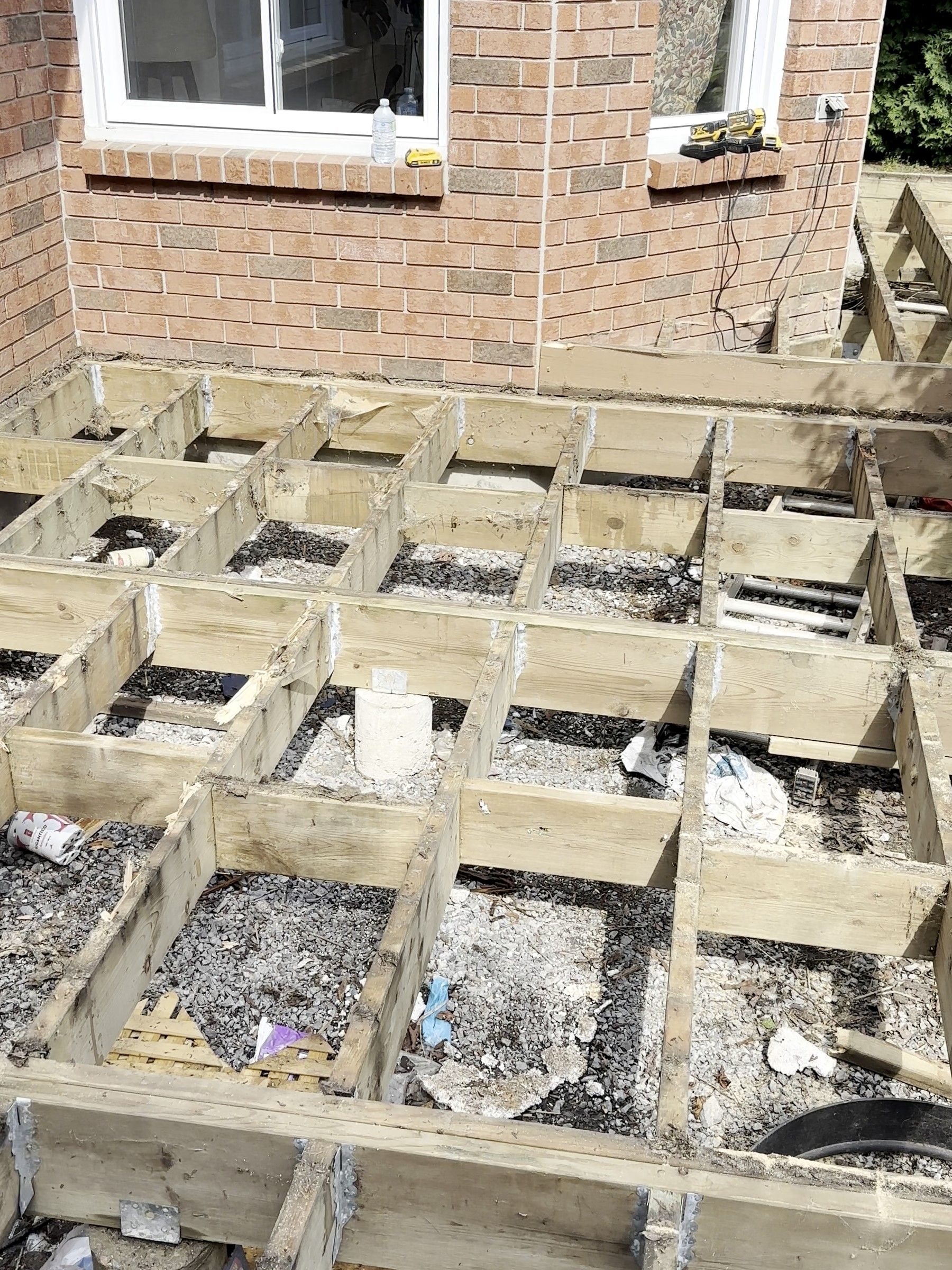 New deck frame built on the footprint of the old deck