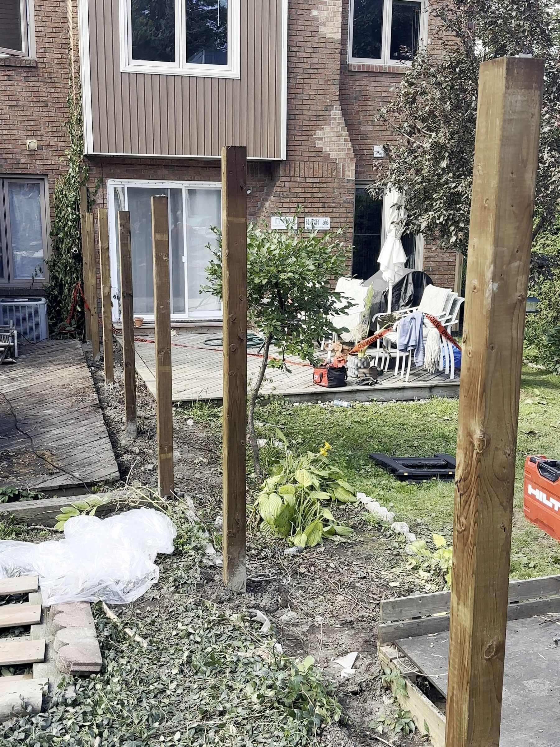 Posts standing across the yard