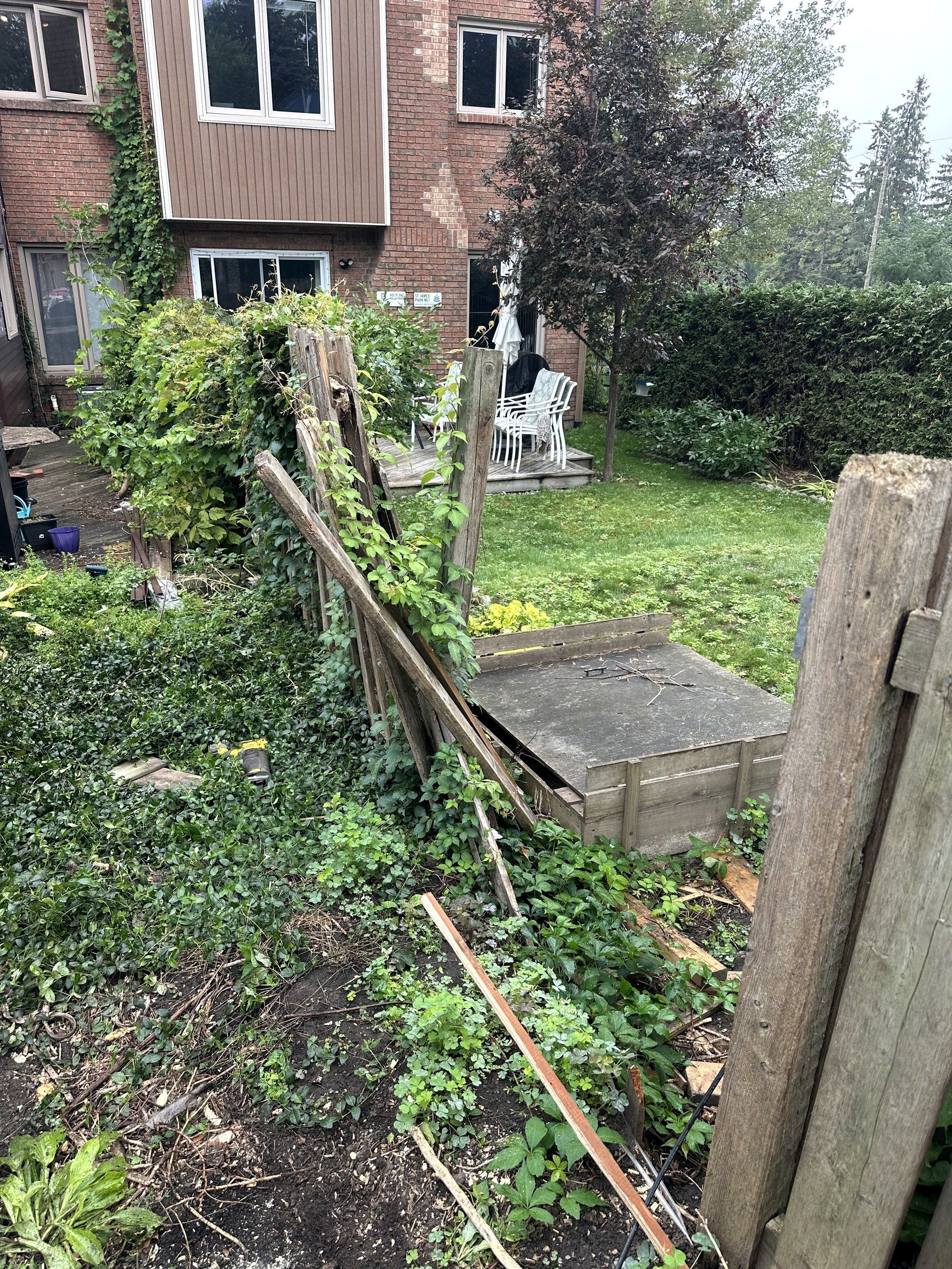 Old fence leaning into the overgrowth