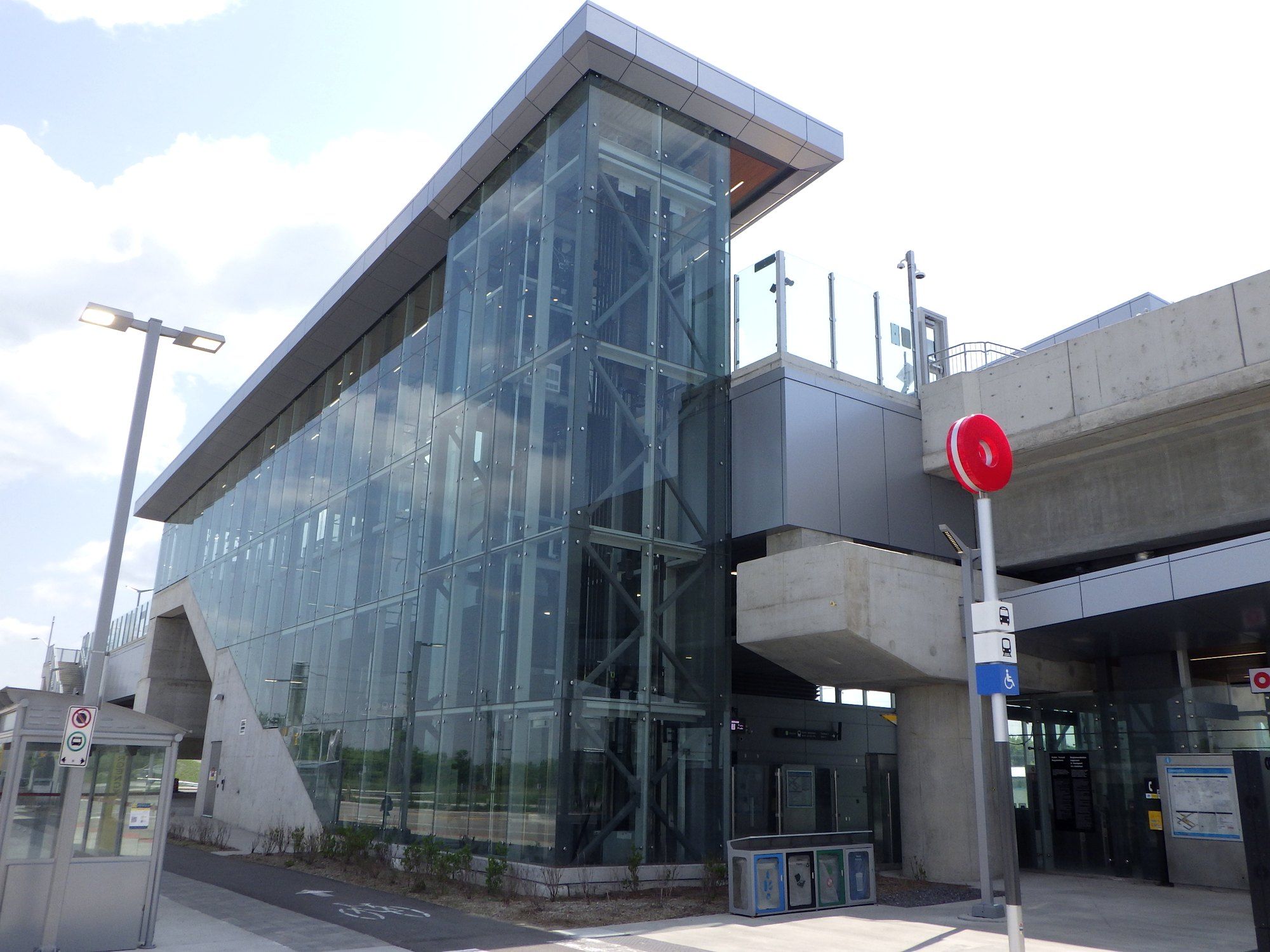 The glass stair tower of Limebank O-Train station in Riverside South